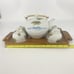 Vintage Fujita Kutani Porcelain Teapot Bamboo Handle 4 Teacups with Wooden Tray