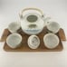 Vintage Fujita Kutani Porcelain Teapot Bamboo Handle 4 Teacups with Wooden Tray