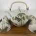 Vintage Fujita Kutani Porcelain Teapot Bamboo Handle 4 Teacups with Wooden Tray