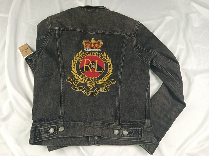 Polo Ralph Lauren Gold Crown Crest Black Trucker Denim Jean Jacket Small NWT$298