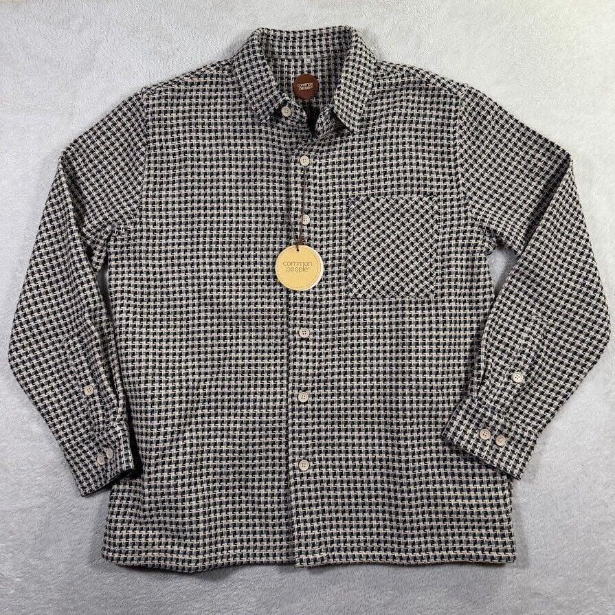 NWT Common People Shirt Mens Large Shacket Overshirt Plaid Granby Luxe Knit Flex