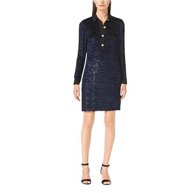 Michael Kors Womens Jaquard Silk Blend Shirt Dress Purple And Black Animal Print