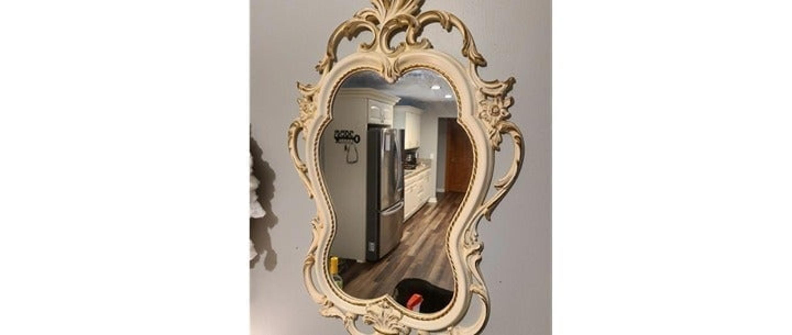 Vintage Cream Gold MCM Wall Mirror 30x19 - Syroco
