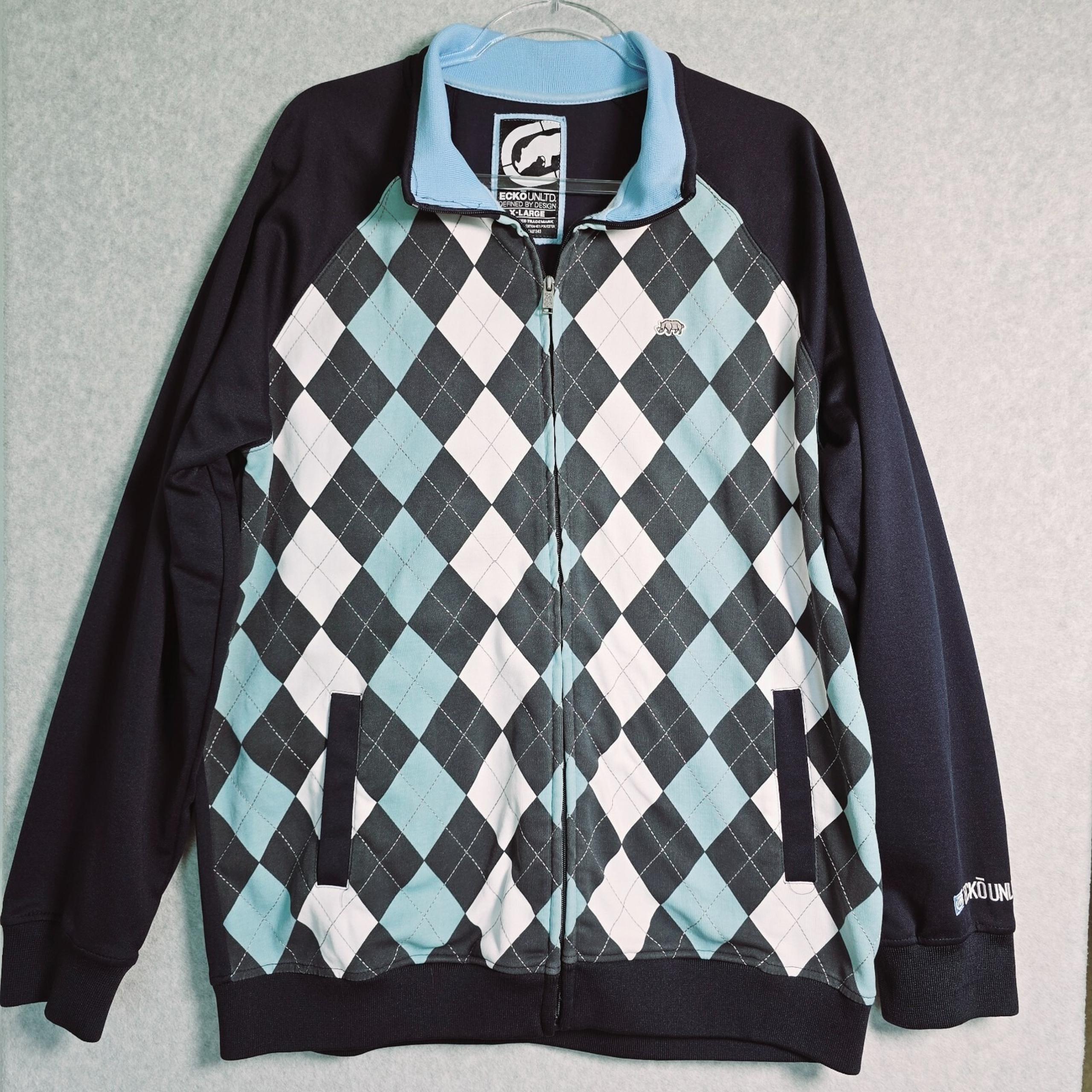 ECKO UNLTD Jacket Men's X Large Argyle Full Zip Track Hip Hop Y2K Retro Preppy