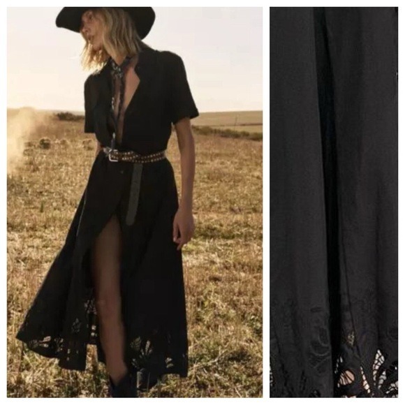 NWOT. Zara Black 100% Cotton Midi Dress with Matching Belt. Size M.