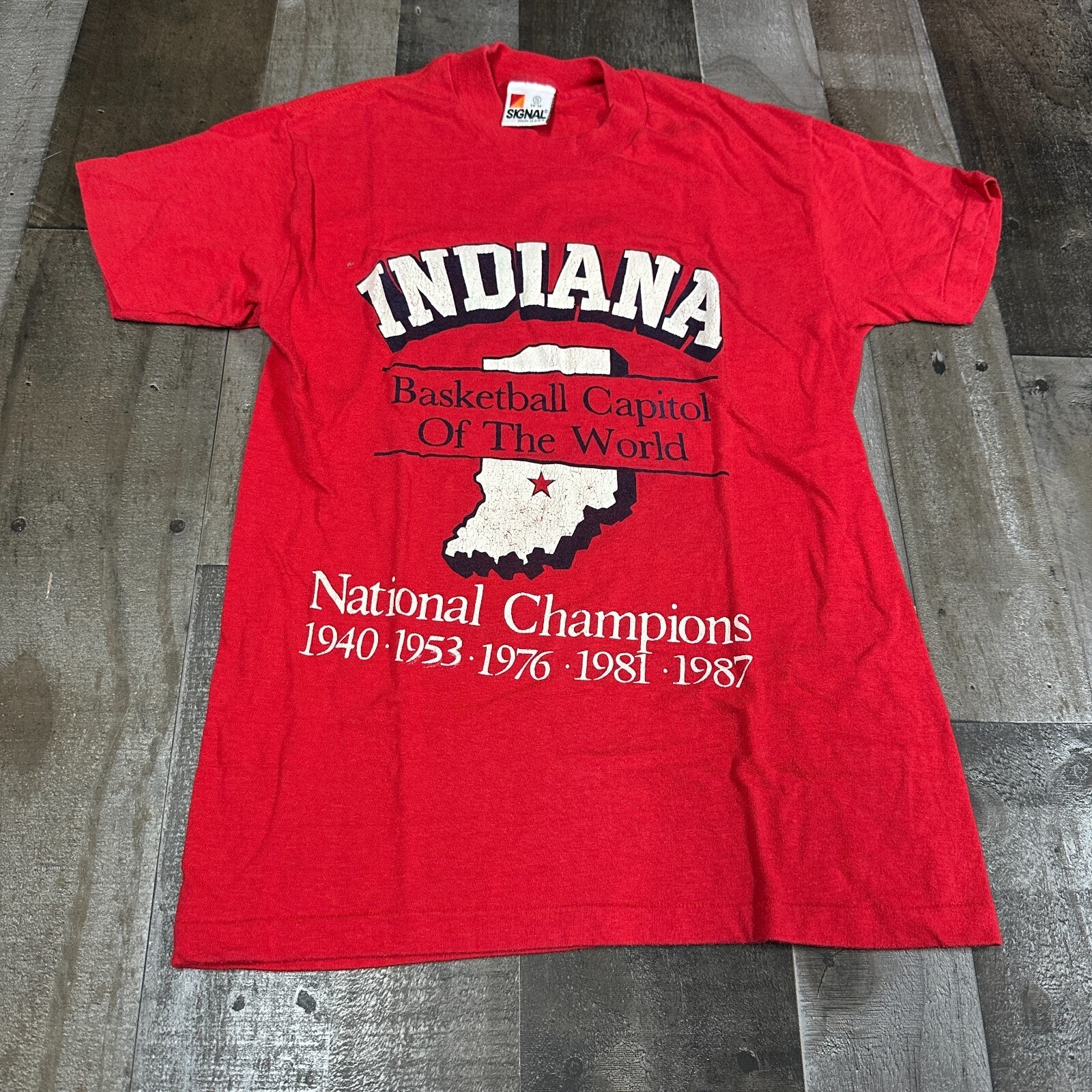 VTG Indiana Hoosiers T-Shirt Small Red Basketball Single Stitch Signal Champions