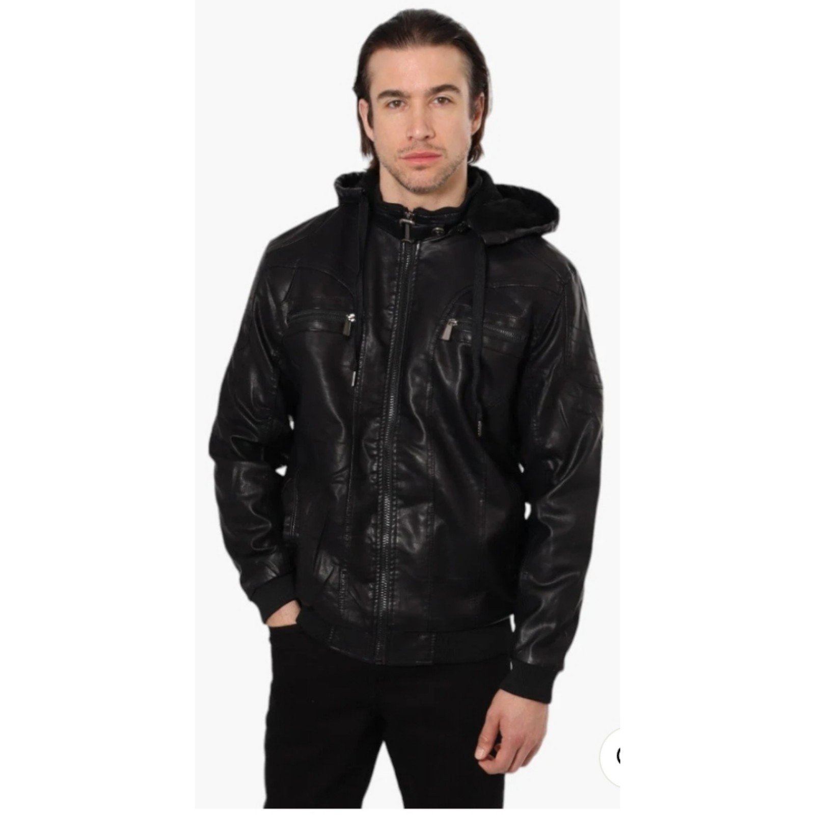 Projek Raw Hoodie Vegan Leather Moto Jacket Black Color Size G/L