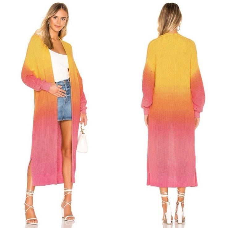 Free People Come Together Duster Sweater Cardigan Orange Combo Ombré Oversize XS