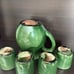 Antique French Redware Pottery Pitcher Jug 4 Cups Green Glaze Cliousclat, France