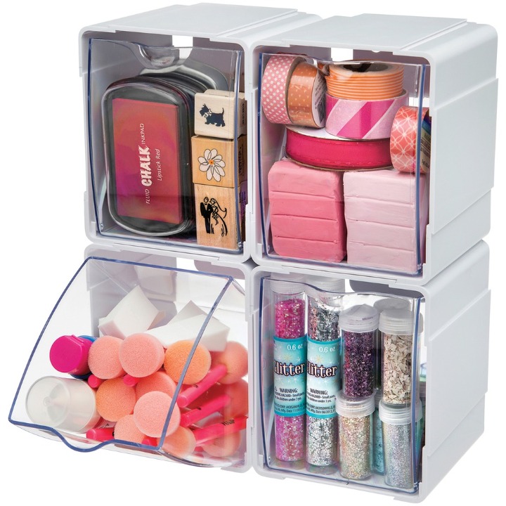 Deflecto Tilt Bin Interlocking Storage Organizer, 4 Pk