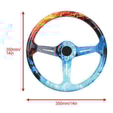 NEW JDM UNIVERSAL 350MM FIRE & WATER Acrylic Deep Dish 6 Holes Steering Wheel
