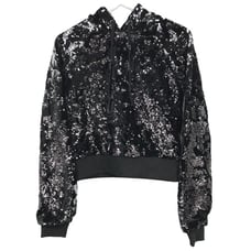 Pam & Gela Womens Sequin Velour Crop Hollywood Hoodie P XS/0 Mirror Ball NWT