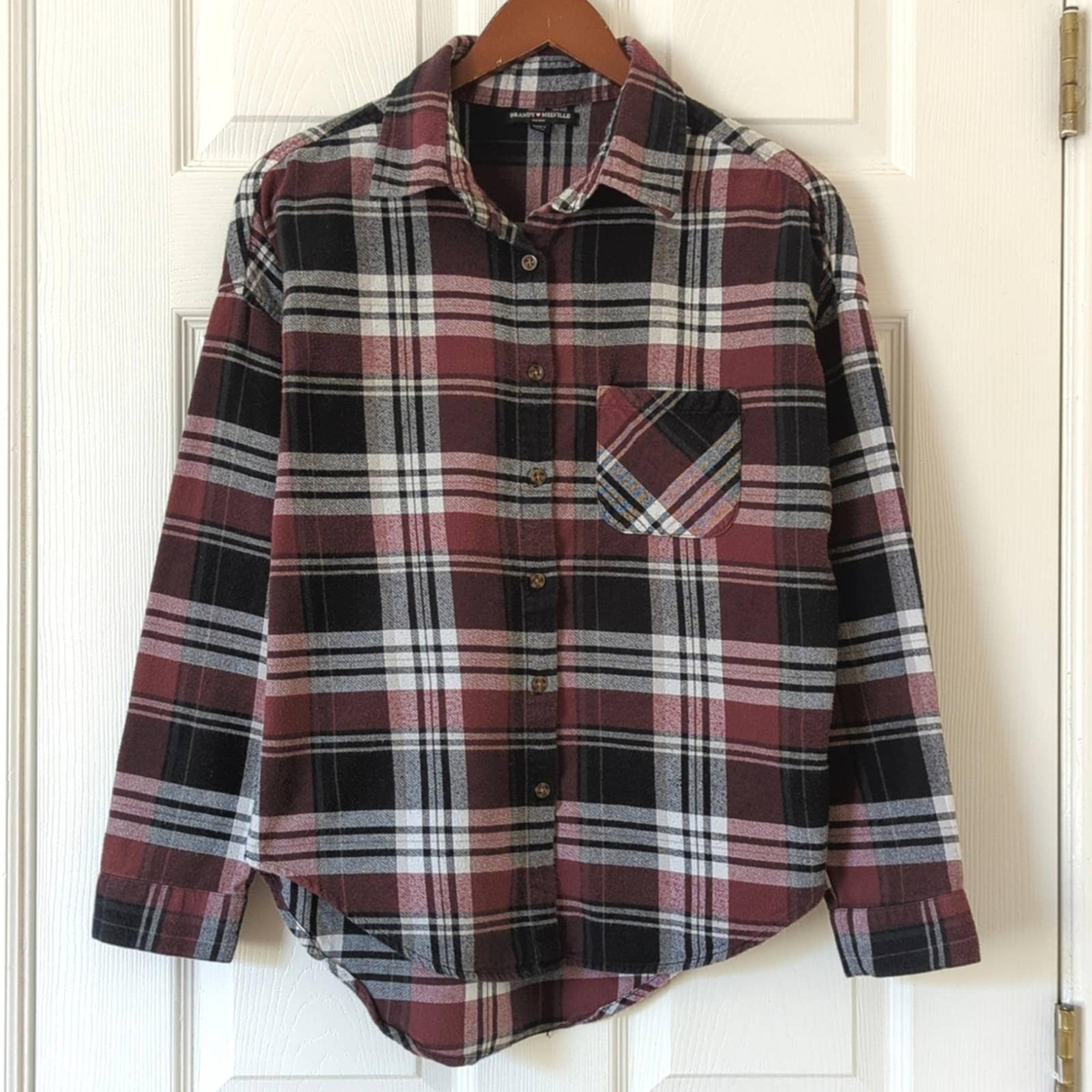 Brandy Melville Plaid Flannel Boyfriend Fit Long Sleeve Button Down Shirt OS