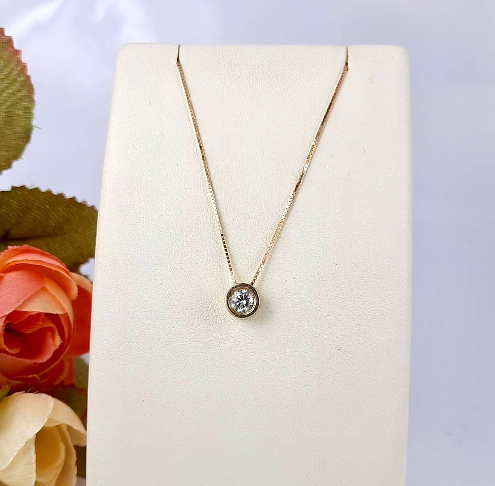 0.30ct MOISSANITE Diamond Solitaire Bezel 14K Gold Necklace
