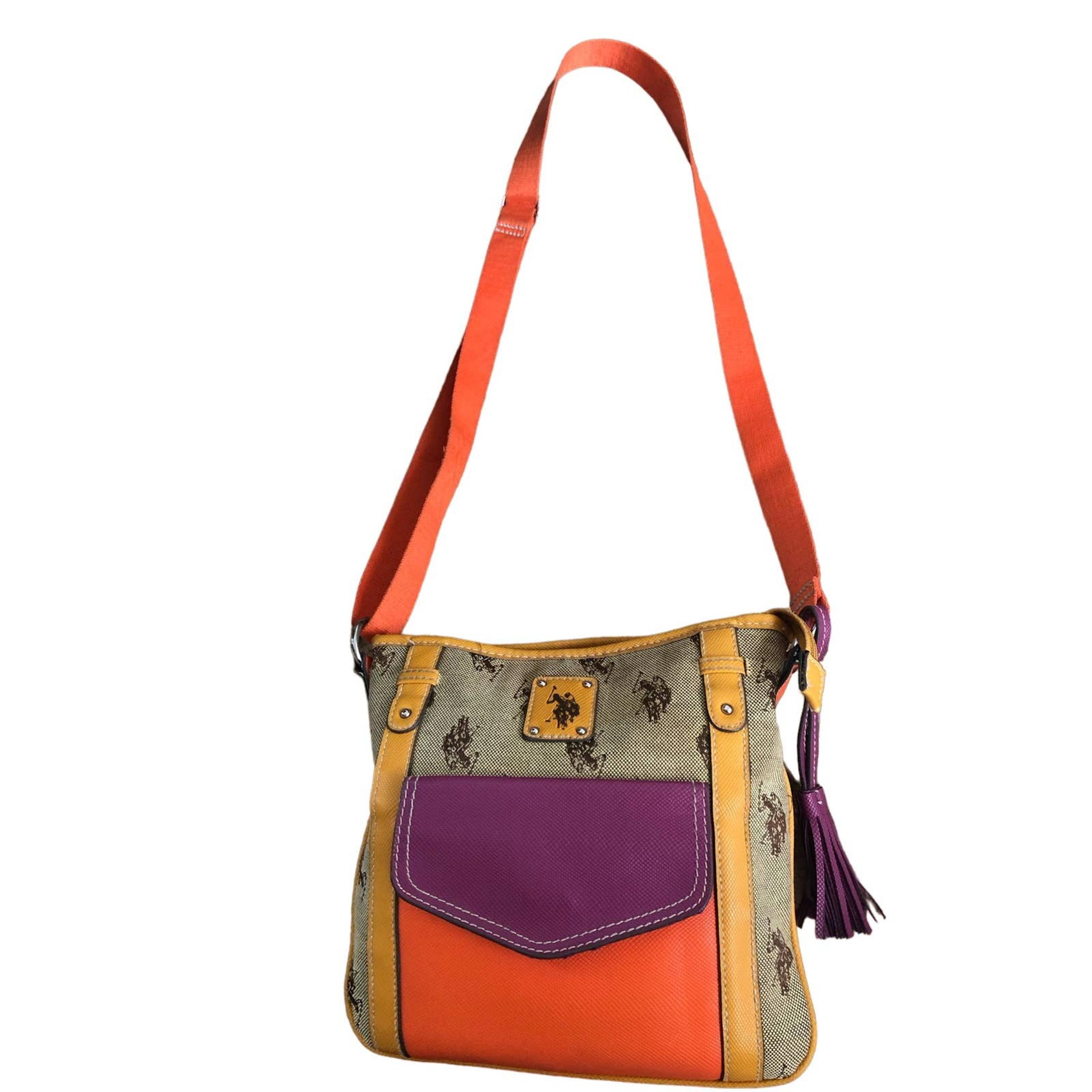 U.S. Polo Assn Cross Body Leather Purse Bag Orange Purple