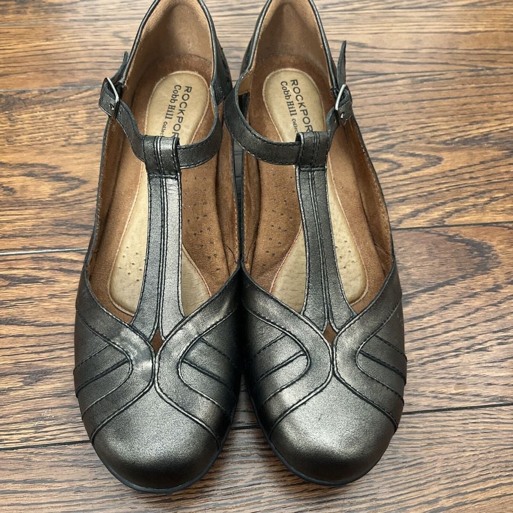 Rockport Cobb Hill Metallic T-Strap Buckle Dress Comfort Leather Shoes SZ 11