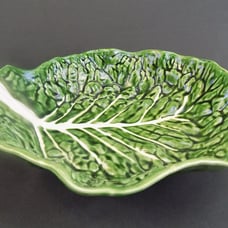 Vintage Portuguese Majolica Green Cabbage Leaf Ware Large 11 Serving/Salad Bowl