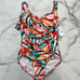 Swim Solutions PALM ART Shirred Tummy-Control One-Piece Swimsuit Size 10 Pink