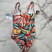 Swim Solutions PALM ART Shirred Tummy-Control One-Piece Swimsuit Size 10 Pink