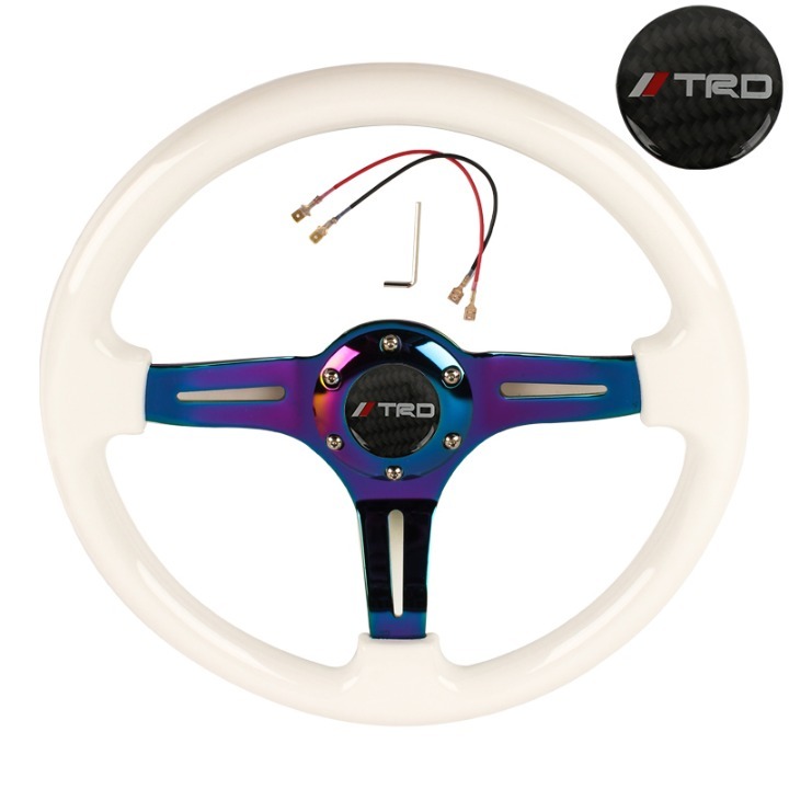 NEW 350mm 14 Universal TRD ABS Racing Steering Wheel White With Neo Spoke