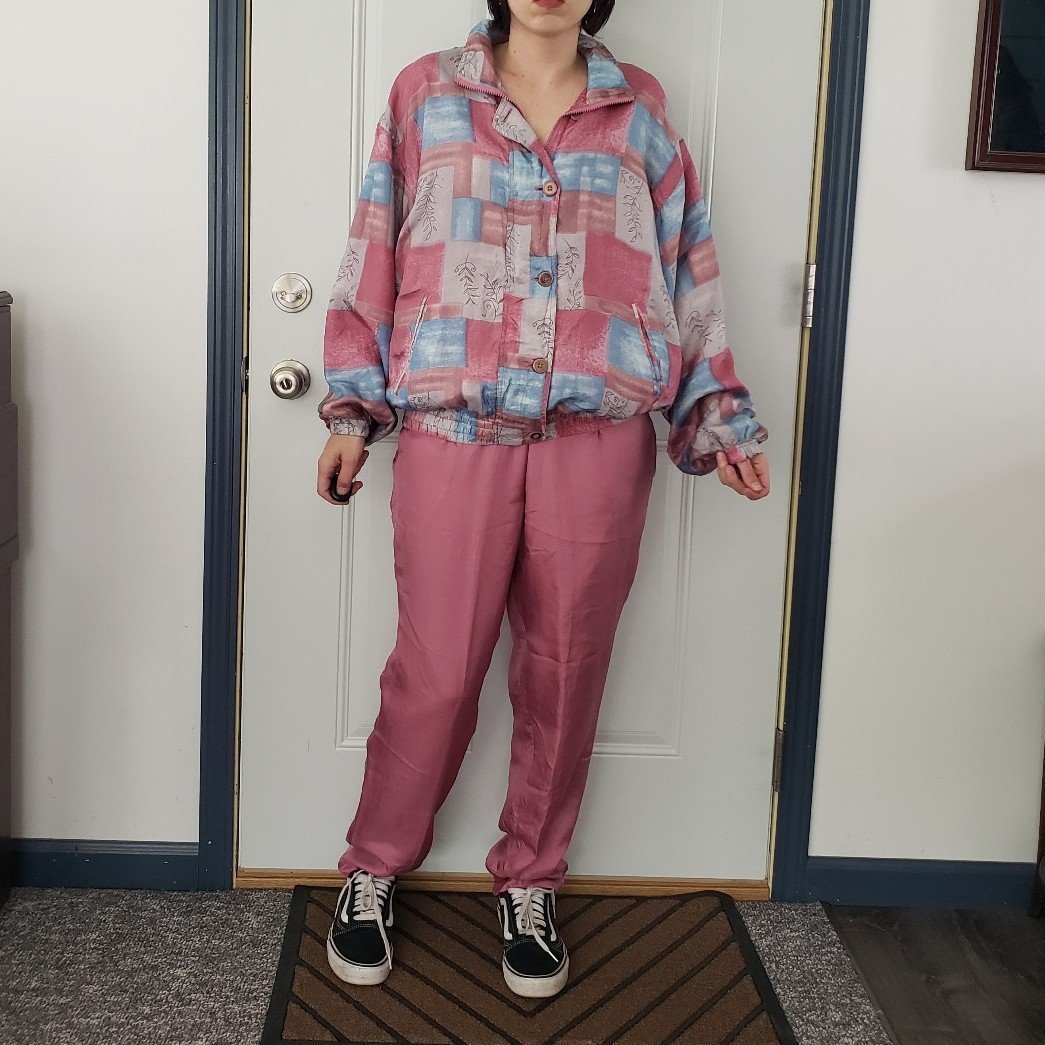 90s Silk Pink and Blue Wind Suit