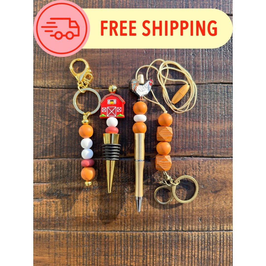 Beaded Set: Pen Keychain Lanyard Wine Stopper
