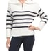 NWT CYNTHIA ROWLEY Ivory/navy Long Sleeve Striped Half Zip Pull Over Sweater
