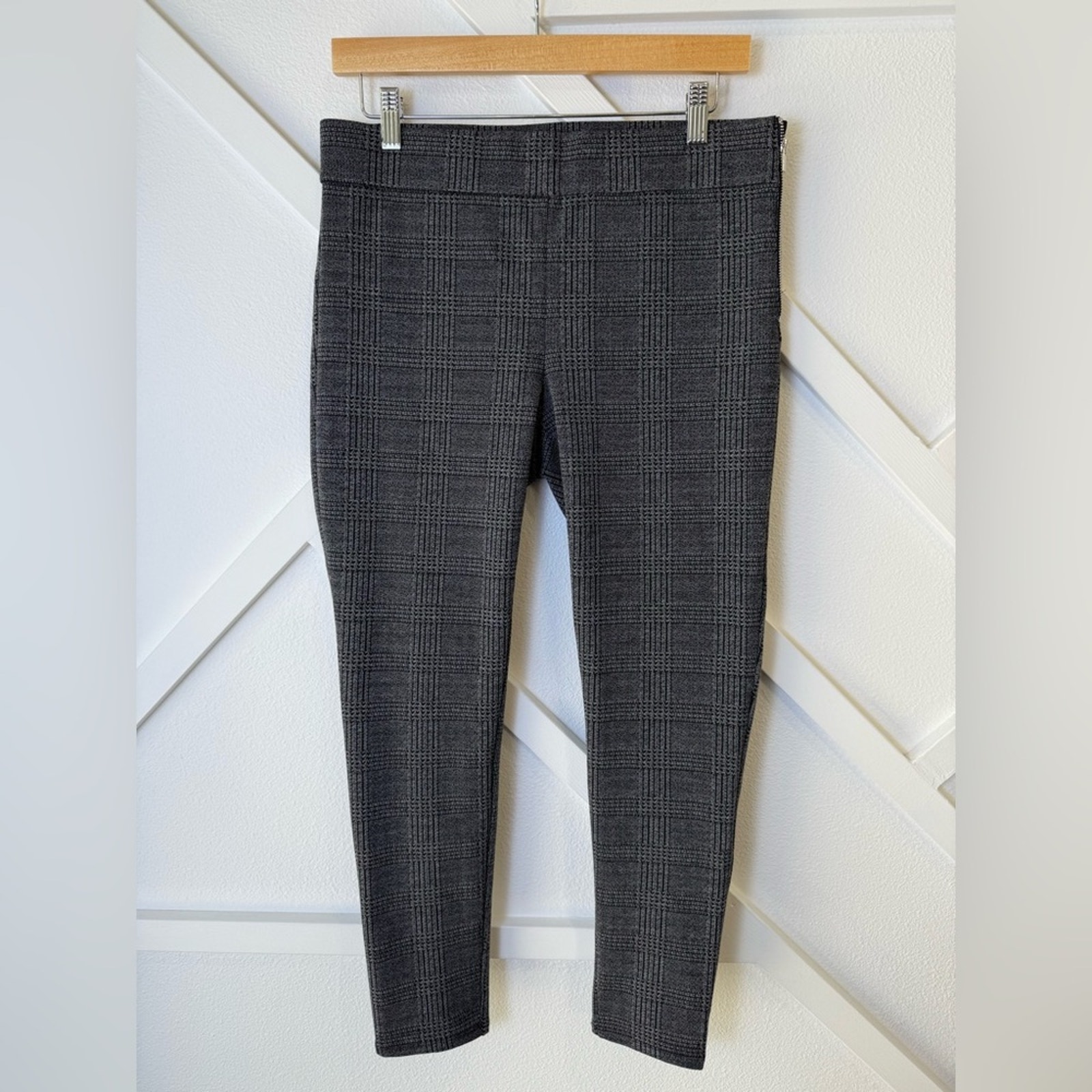 NWT Ann Taylor Ponte Knit Gray Plaid Skinny Side Zip Pant Size 10 Petite