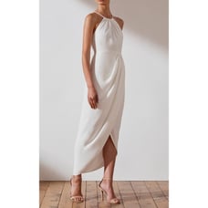Shona Joy Core High Neck Ruched Dress Ivory Women's Size 10 NWOT