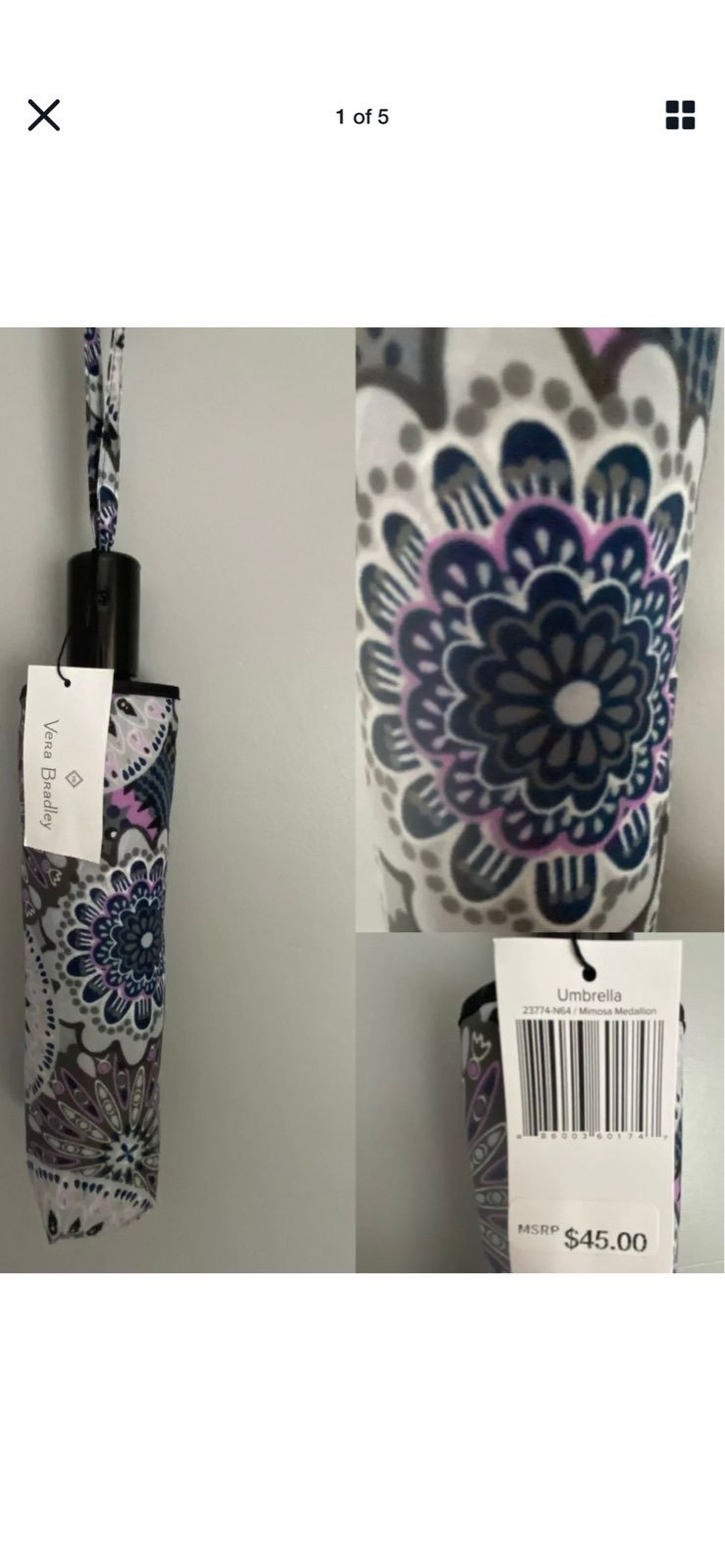 New Vera Bradley Umbrella Mimosa Medalli