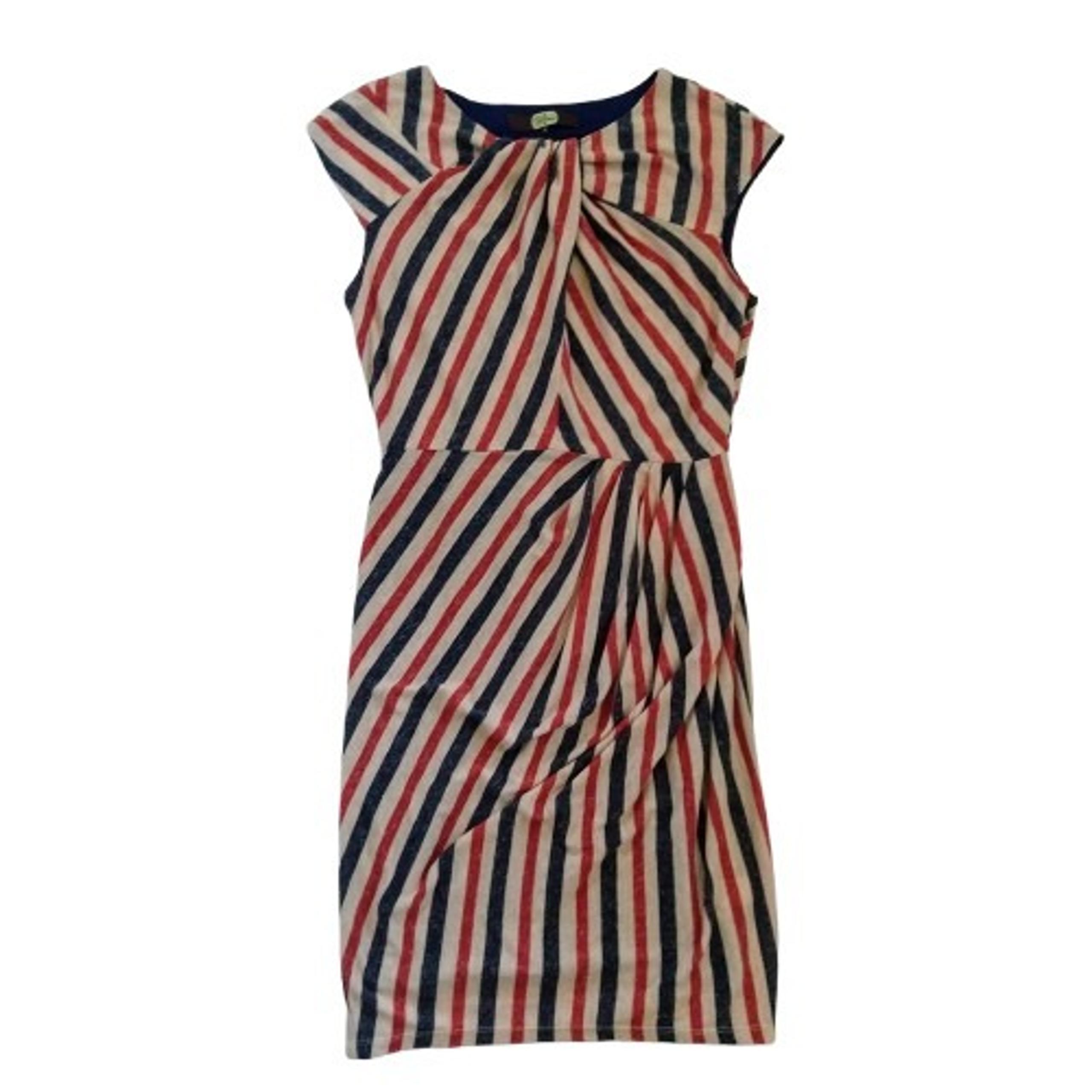 Eva Franco Anthropologie Striped Dress Size 8 Red Blue Sheath Cap Sleeve Draped