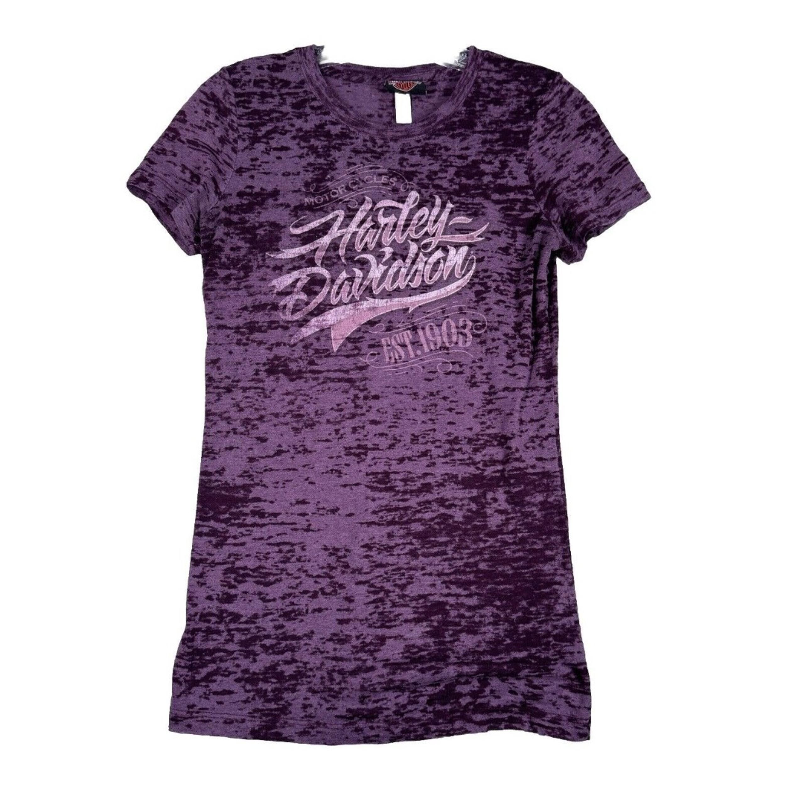 Harley Davidson Womens Medium Purple Burnout Tee Vintage Bravado Biker Chic