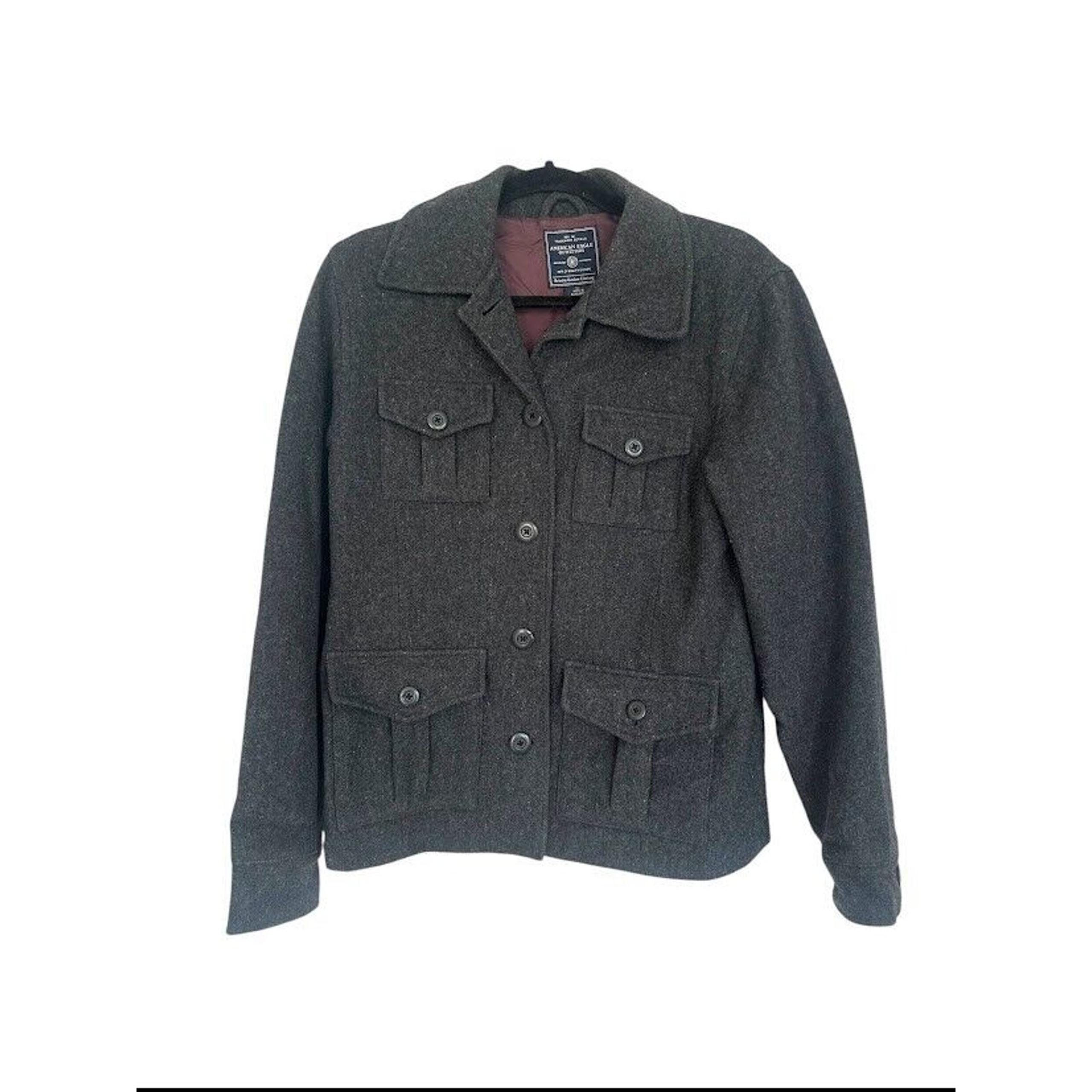 AMERICAN EAGLE Charcoal Grey Wool Peacoat Jacket Coat Size Medium Womens Pocket