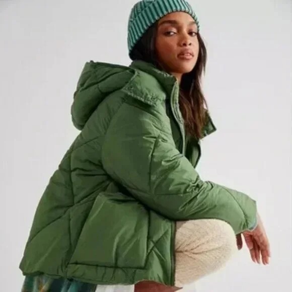 Free People Green Puffa Jacket l