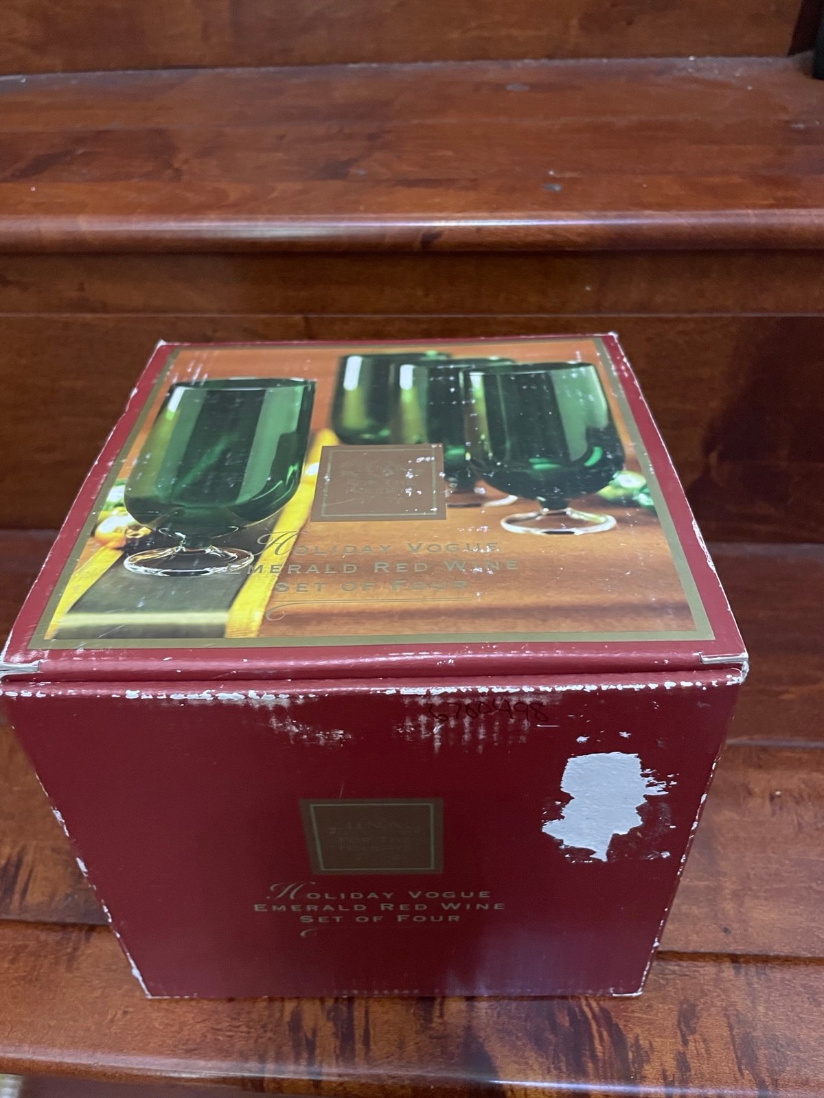 Set of 4 Lenox Holiday Vogue Emerald White Wine Glass New Box Wears