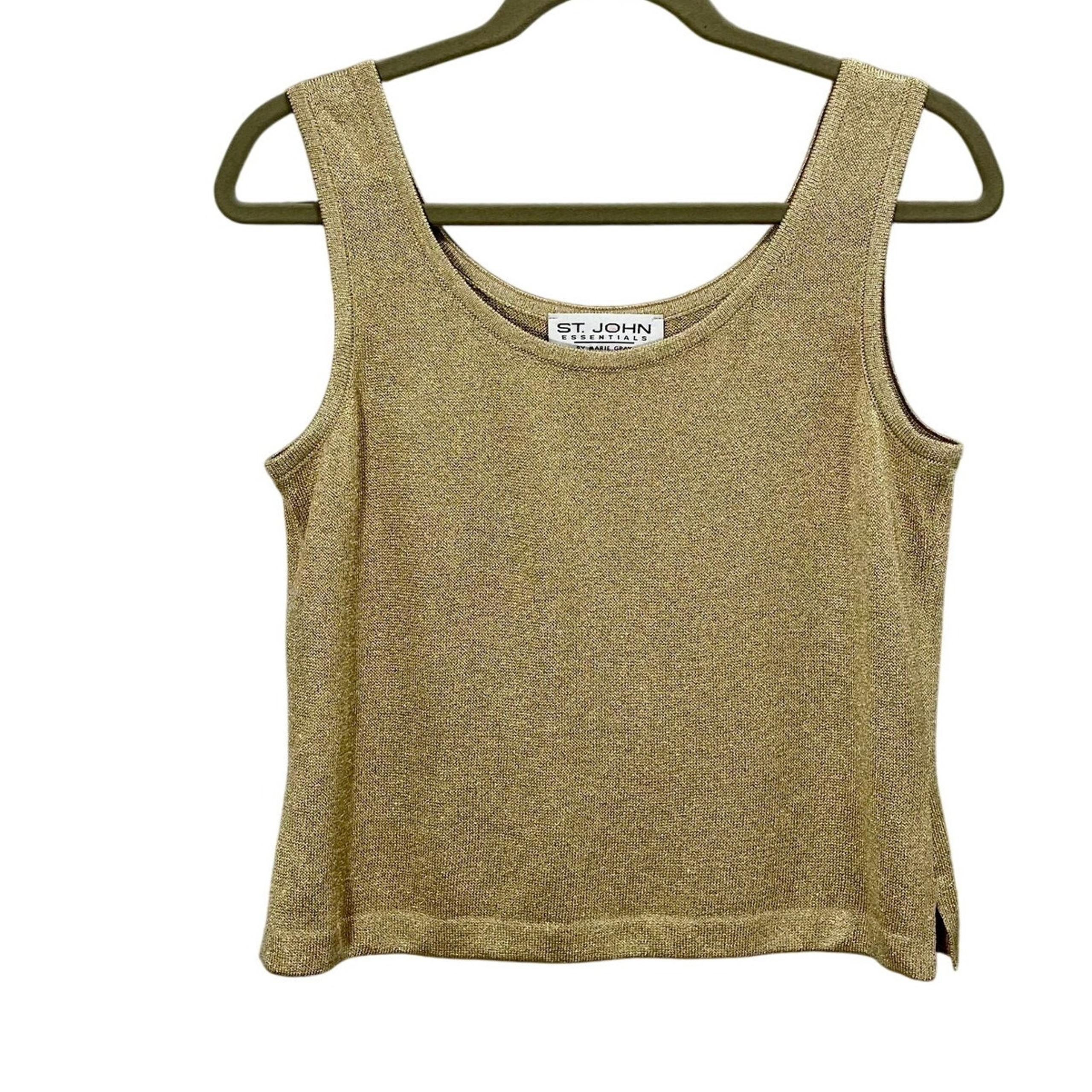 Vintage 90s St. John Gold Knit Tank Top Metallic Sleeveless - Size Small