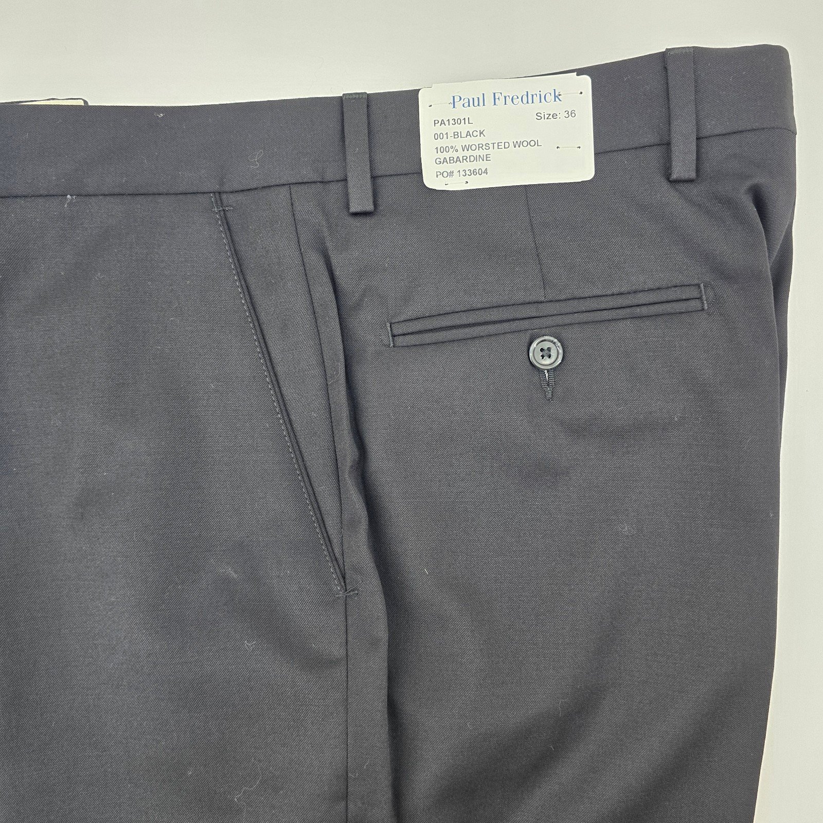 Paul Fredrick Pants Mens 36 Black 100% Wool Dress Slacks Gabardine