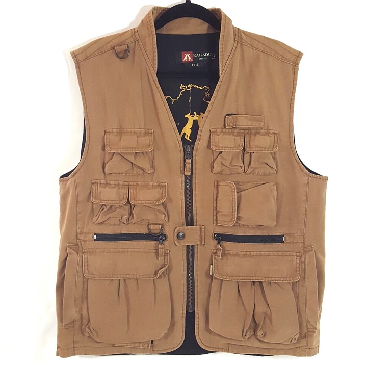 Kakadu Mens Hunting Fishing Vest Brown Tan Zip Pockets Casual Large