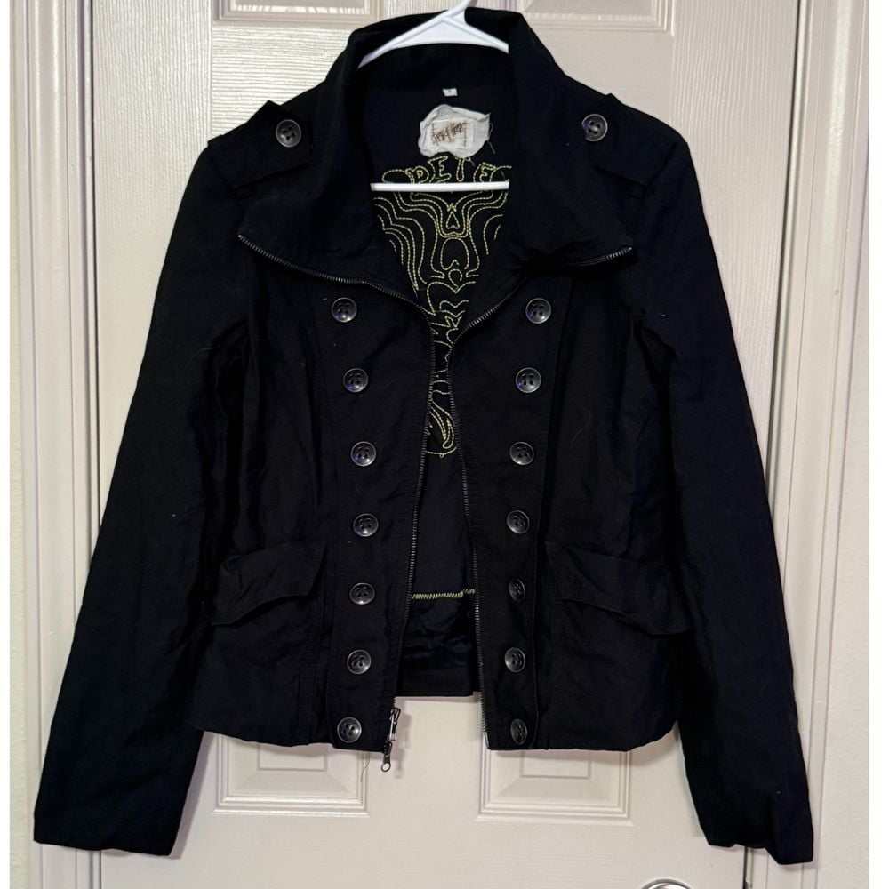 Johnny Was PETE & GRETA Jacket Military Moto w Zipper Buttons Pockets Black L2