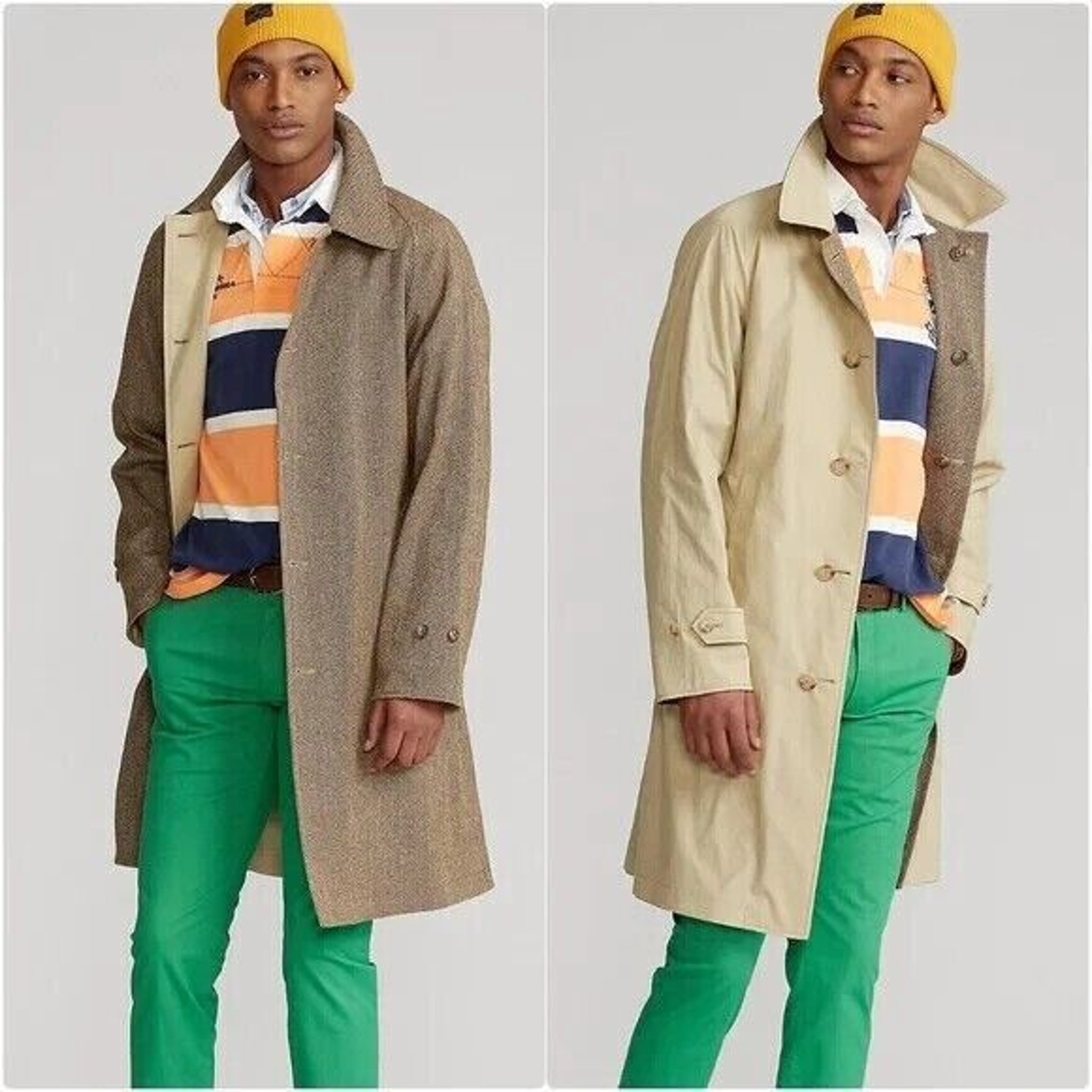 NWT 1998 Polo Ralph Lauren Silk Brown Tan Reversible Trench Coat Size 42R Italy