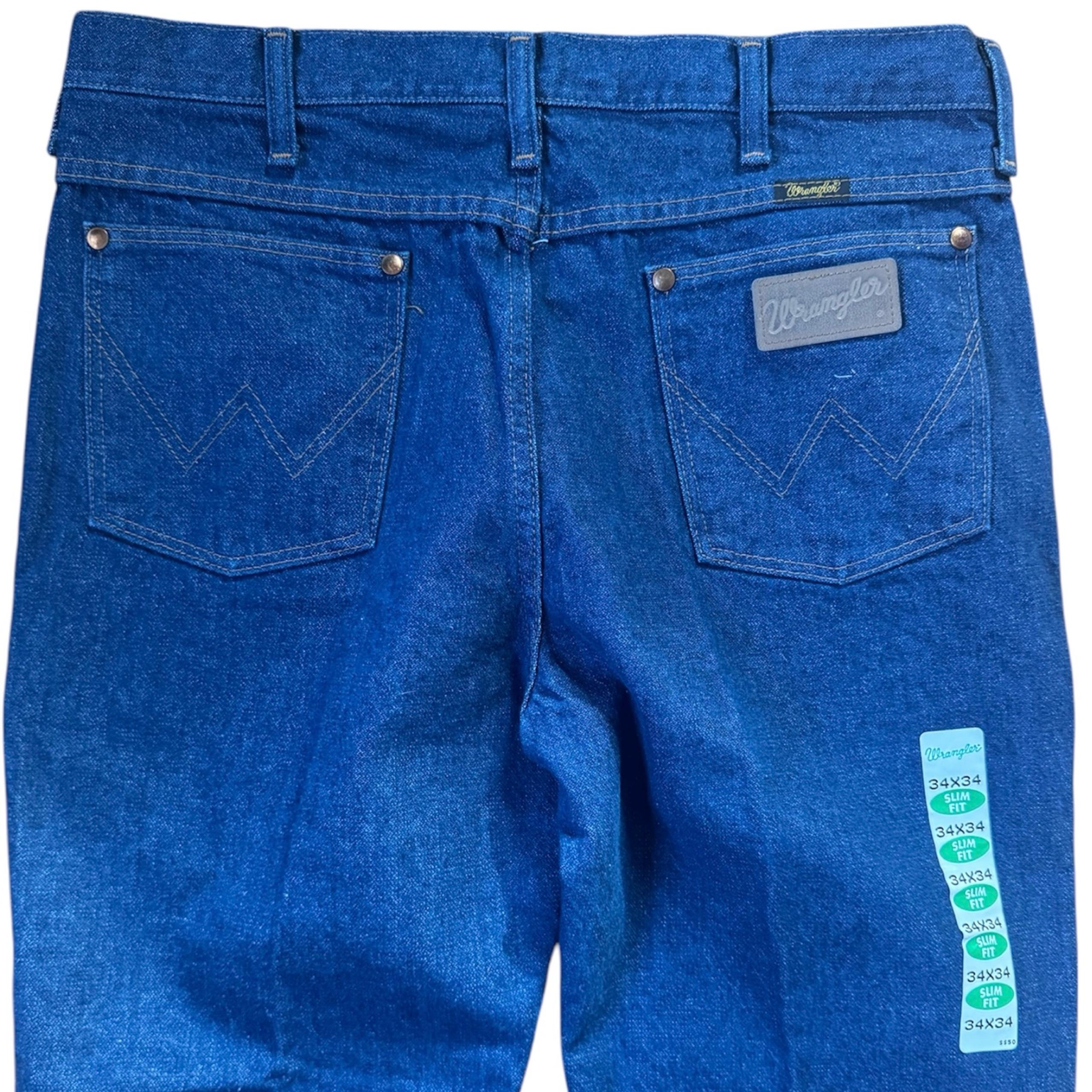 Vintage Wrangler Cowboy Cut Slim Fit Stretch Denim Blue Jeans Men's 34x34 Rodeo