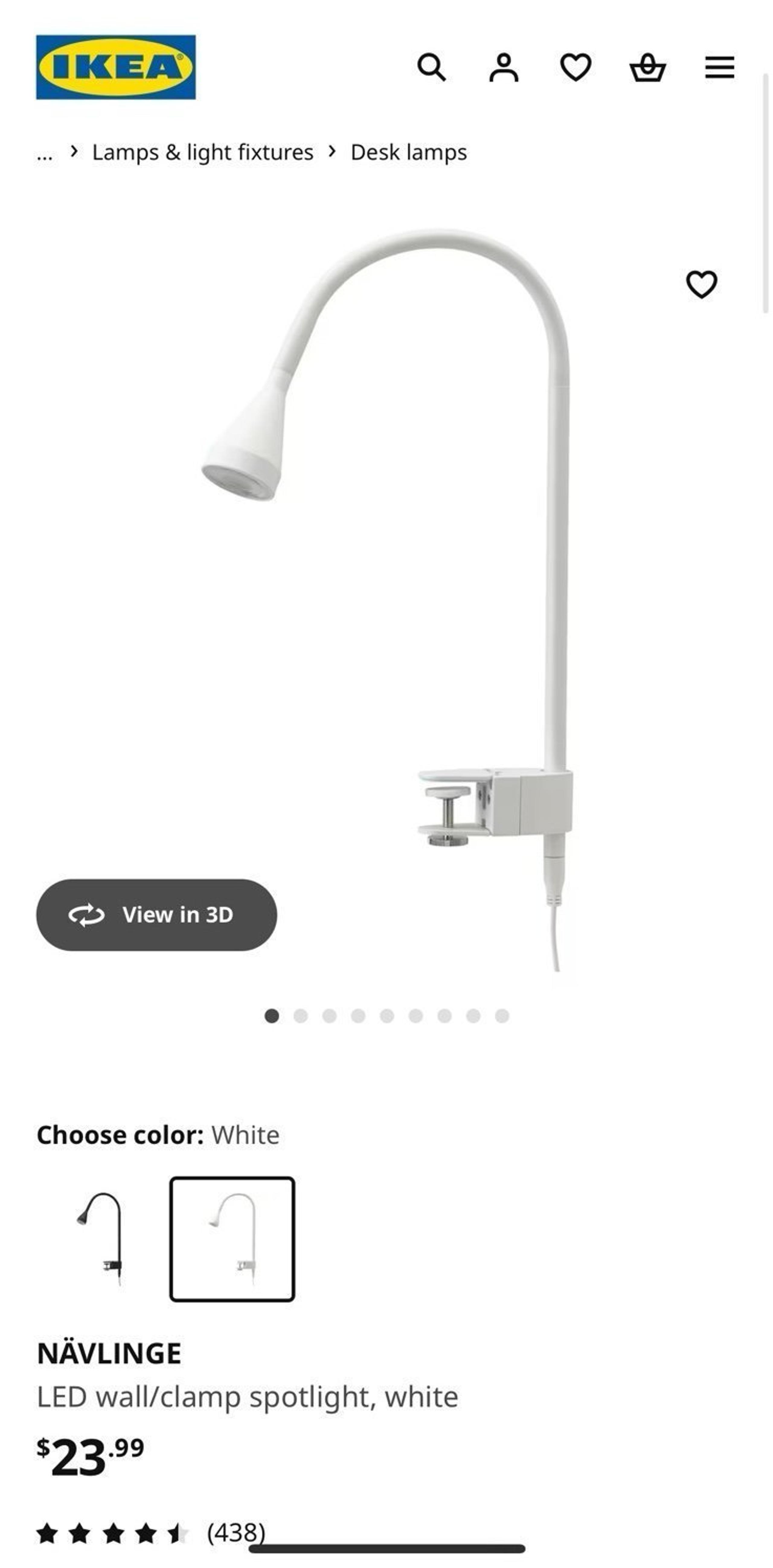 NÄVLINGE LED wall/bed clamp spotlight, white