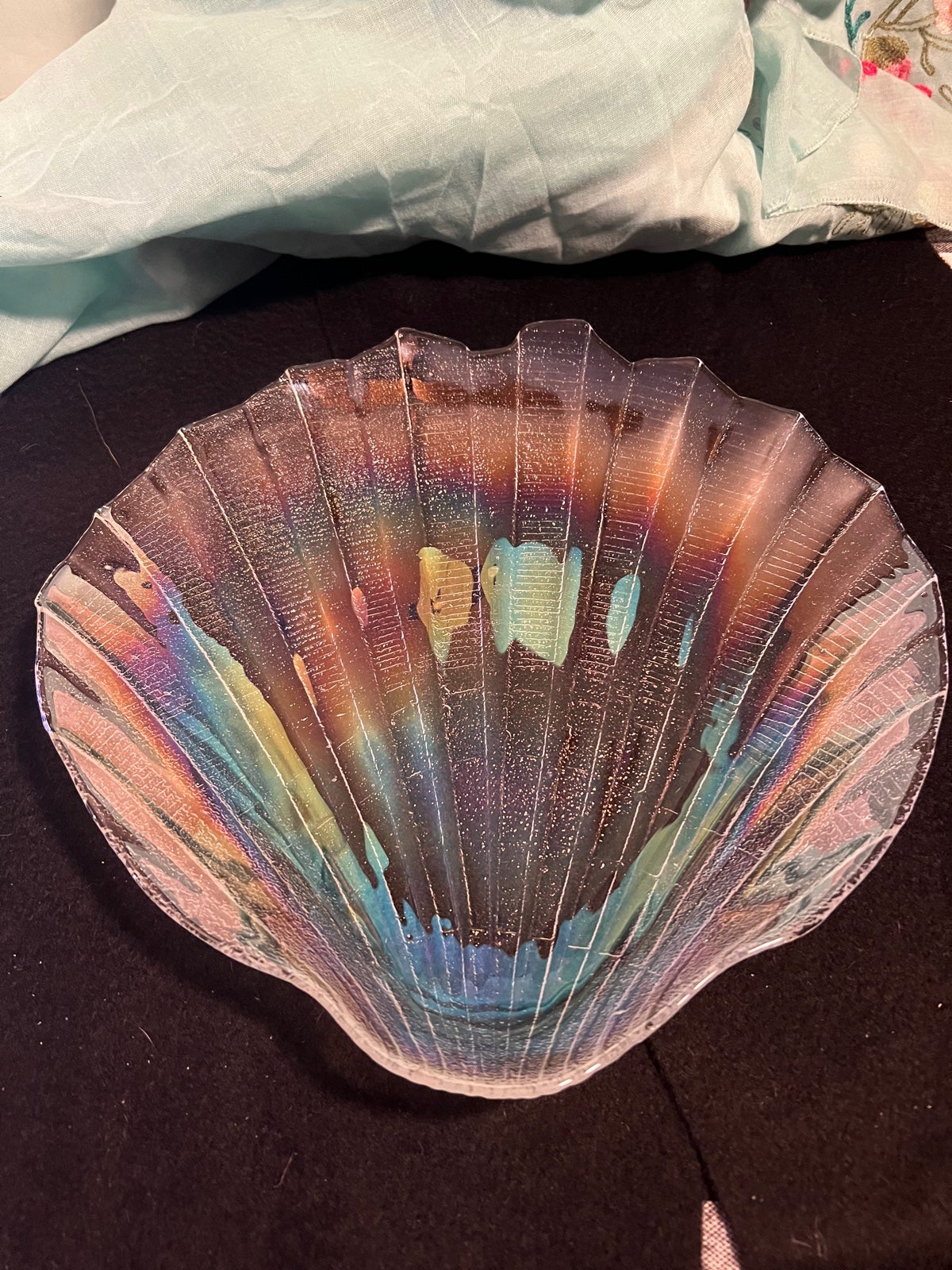 Rare Vintage Kamei Craft Iridescent Glass Shell Plate