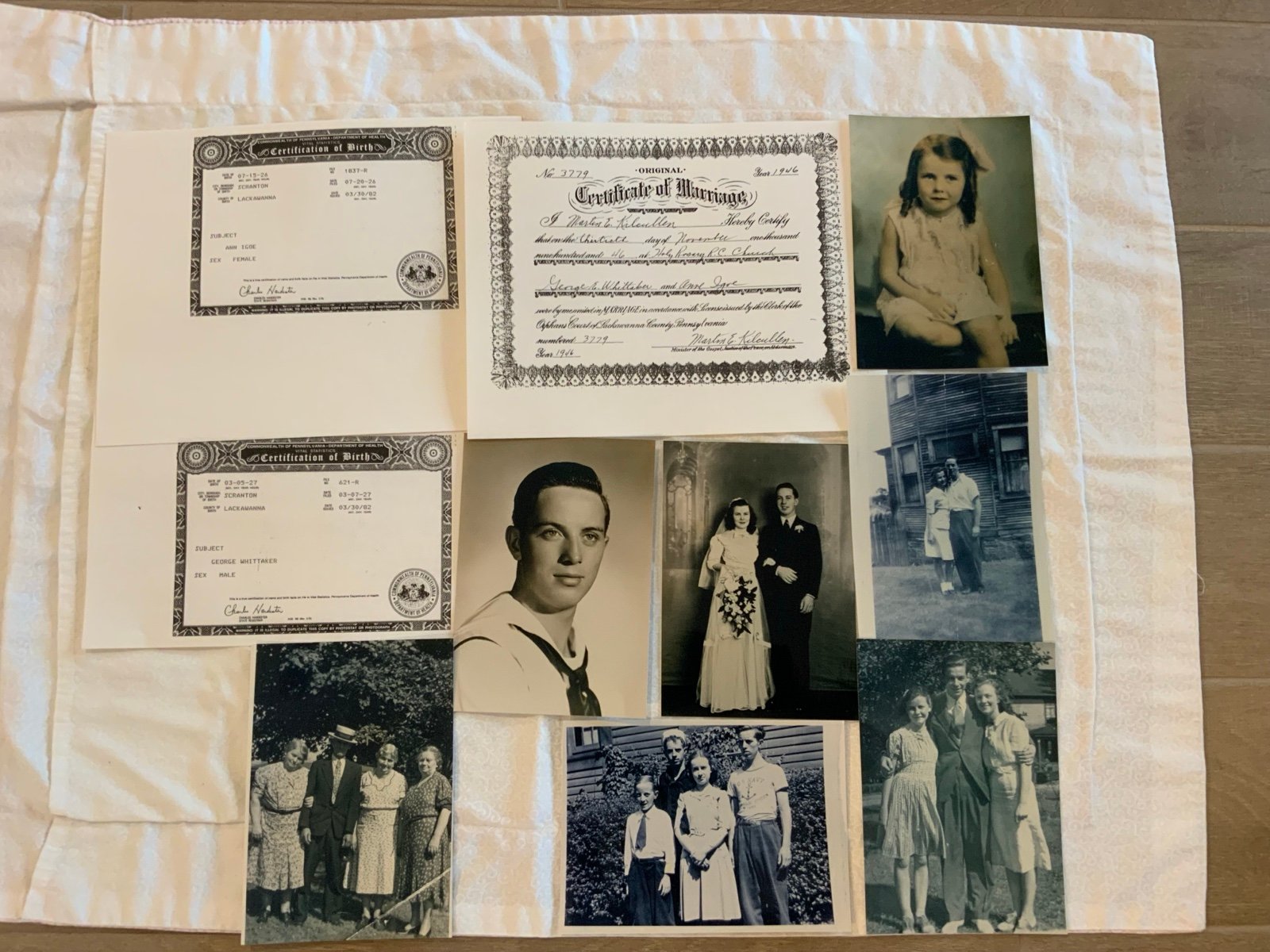VTG Set of Photos Birth Marriage Certificates Ann Igor George Whittaker
