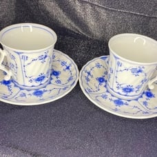 Blue Fluted Coffee Cups with Saucers from Ladies Club, Set of 4