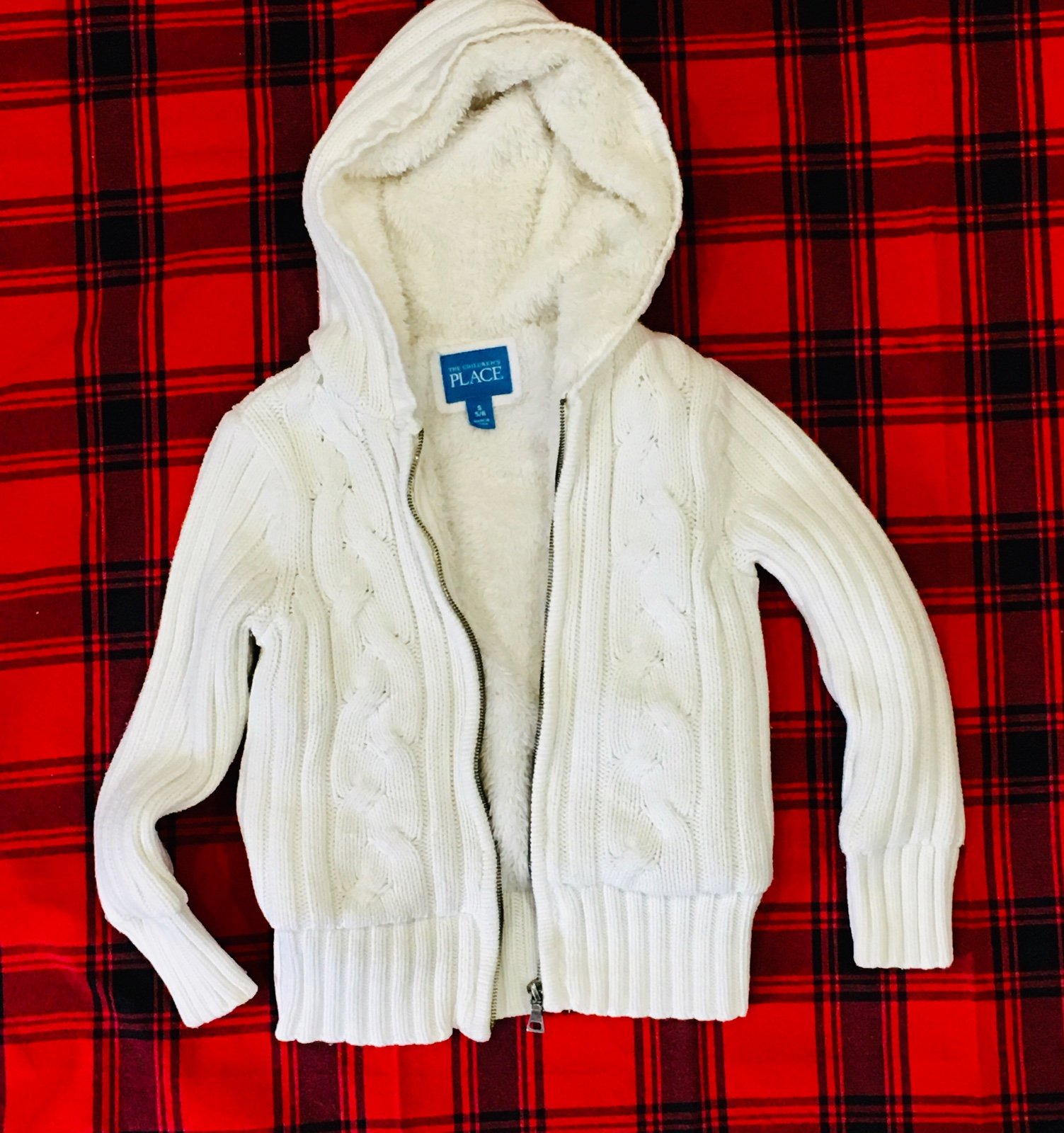 Sweater jacket coat warm cozy Sherpa lined gurl 5 6 - winter school - white