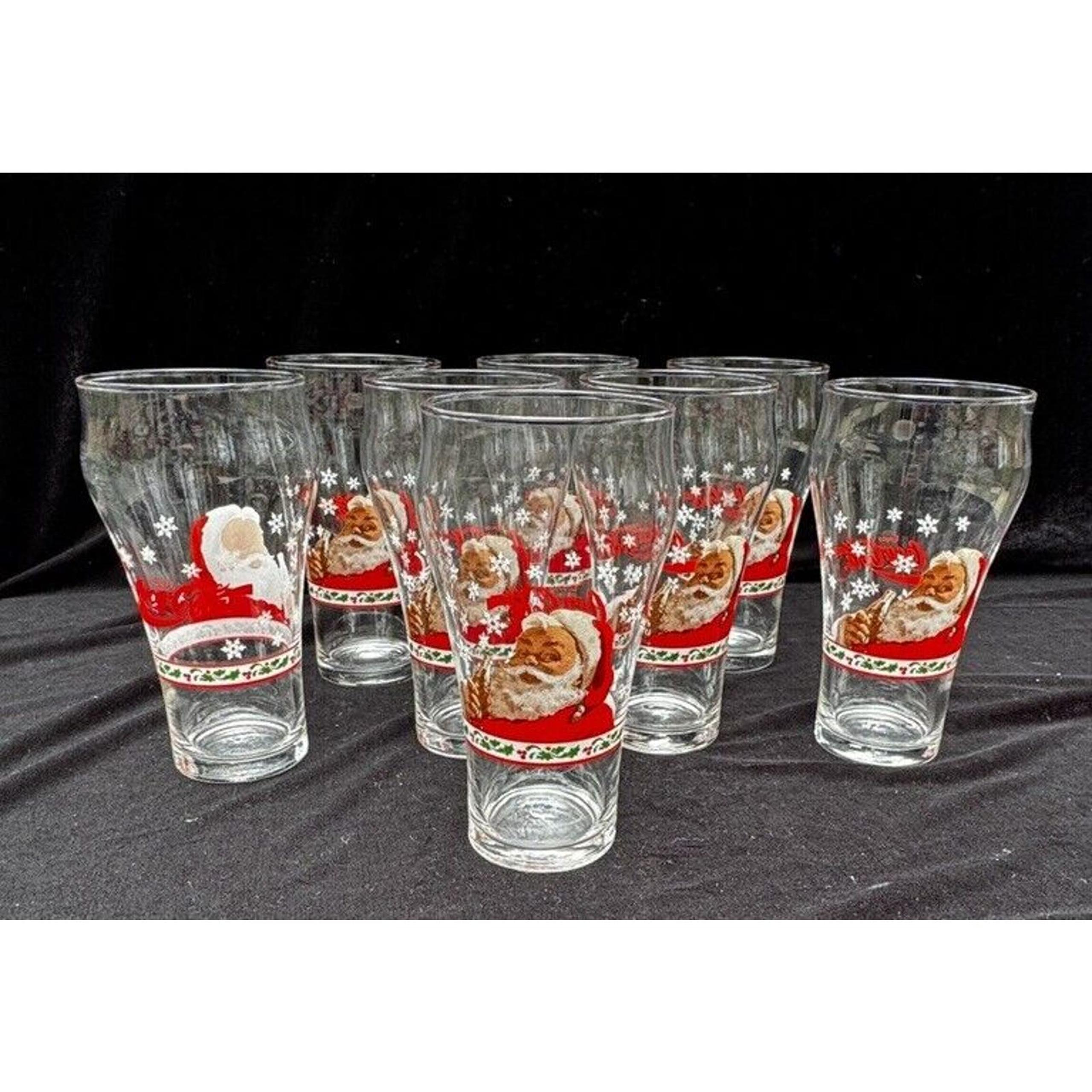 8 Coca Cola 1980’s Santa Claus Christmas Drinking Glasses Coke Holiday 16oz