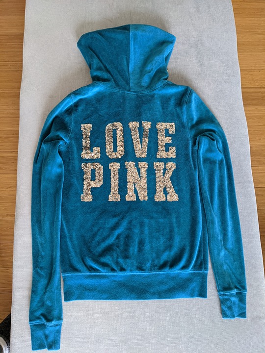 VS PINK holiday green gold bling vintage velour hoodie XS