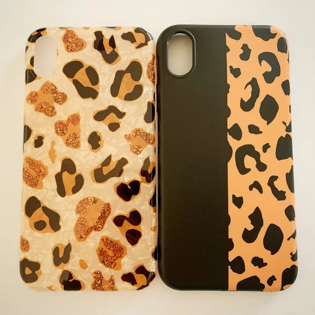 iPhone XR 2 Piece Leopard Cheetah Black Color Block Glossy Case Cover Pack