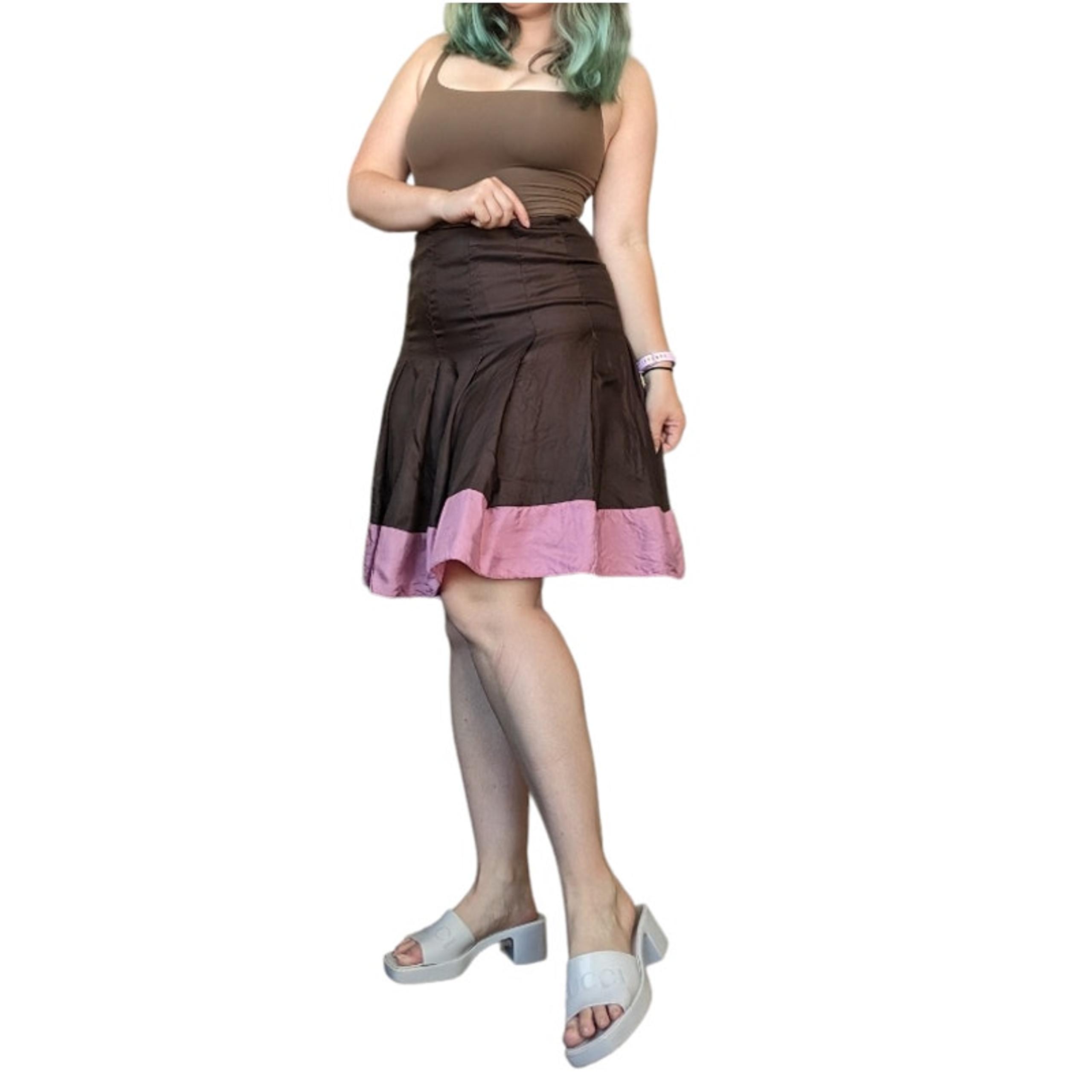 Y2K GAP Pleated Silk Skirt Knee Length Chocolate Brown Womens 8 Pink Preppy